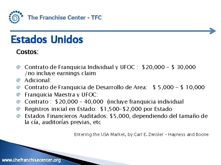 Estados Unidos Costos: Contrato de Franquicia Individual y UFOC : $20, 000 - $