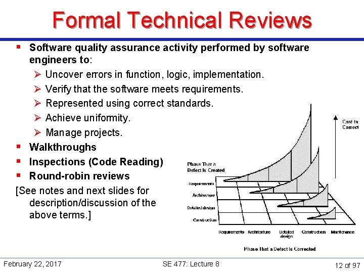 Formal Technical Reviews § Software quality assurance activity performed by software engineers to: Ø