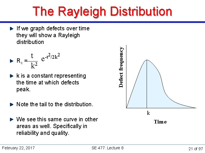 The Rayleigh Distribution Defect frequency If we graph defects over time they will show