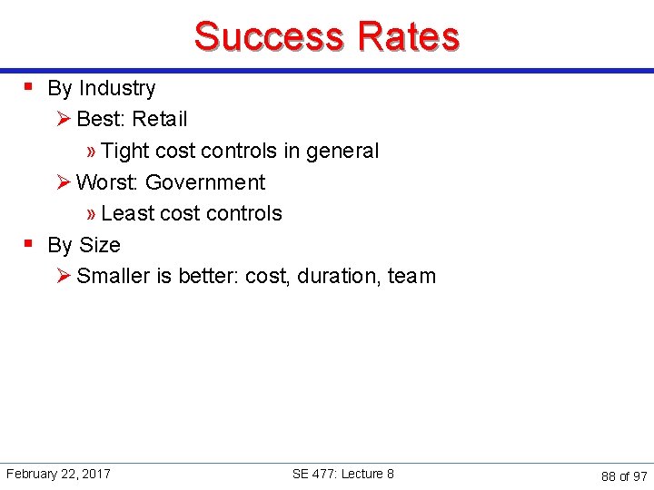 Success Rates § By Industry Ø Best: Retail » Tight cost controls in general