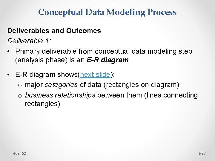 Conceptual Data Modeling Process Deliverables and Outcomes Deliverable 1: • Primary deliverable from conceptual