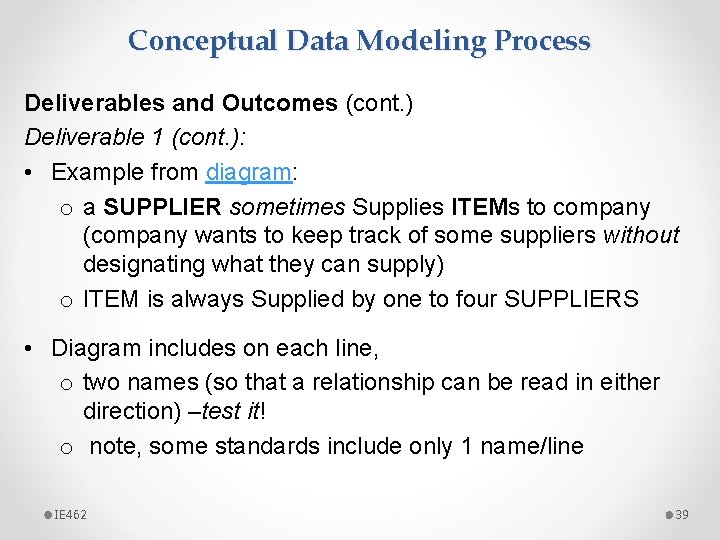 Conceptual Data Modeling Process Deliverables and Outcomes (cont. ) Deliverable 1 (cont. ): •