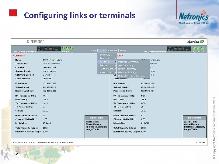 Configuring links or terminals 46 