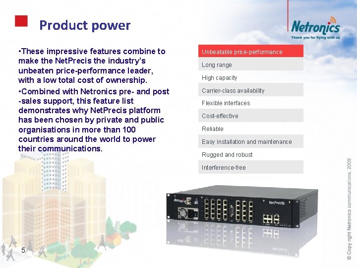 Product power • These impressive features combine to make the Net. Precis the industry’s