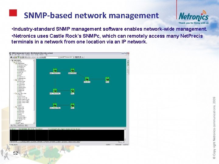 SNMP-based network management • Industry-standard SNMP management software enables network-wide management. • Netronics uses