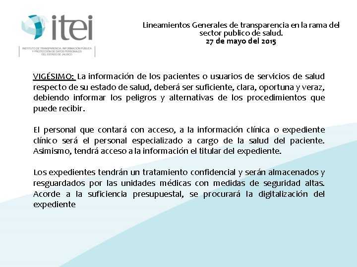 Lineamientos Generales de transparencia en la rama del sector publico de salud. 27 de