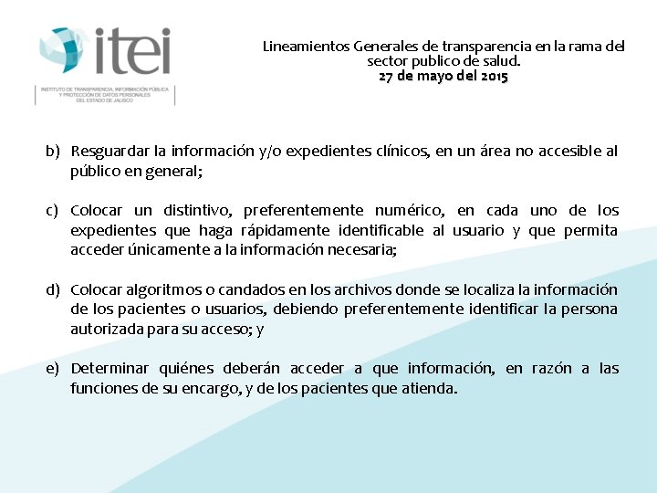 Lineamientos Generales de transparencia en la rama del sector publico de salud. 27 de