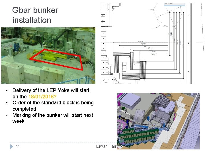 Gbar bunker installation • Delivery of the LEP Yoke will start on the 18/01/2016?