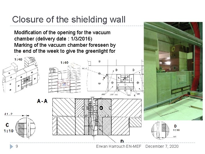 Closure of the shielding wall Modification of the opening for the vacuum chamber (delivery