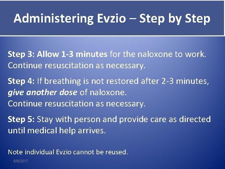 Administering Evzio – Step by Step Give Evzio Step 3: Allow 1 -3 minutes