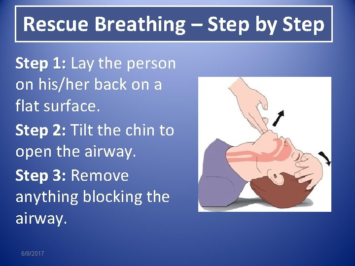 Rescue Breathing – Step by Step 1: Lay the person 1: on his/her back