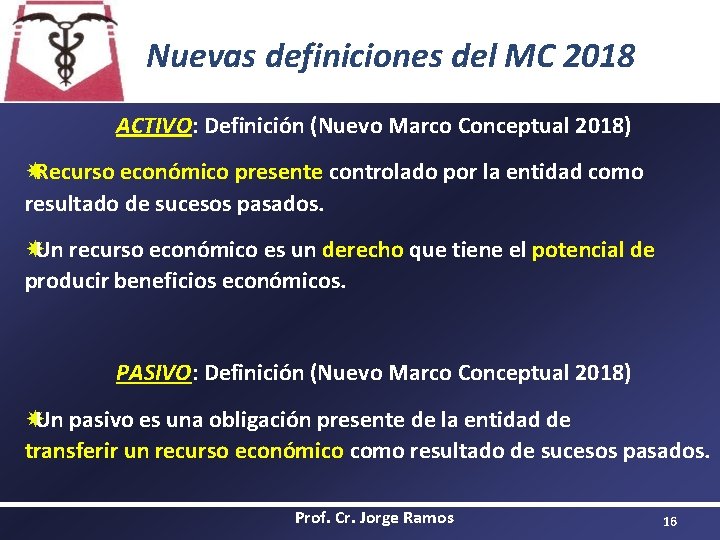 Nuevas definiciones del MC 2018 ACTIVO: Definición (Nuevo Marco Conceptual 2018) Recurso económico presente
