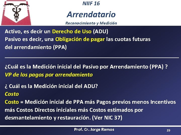 NIIF 16 Arrendatario Reconocimiento y Medición Activo, es decir un Derecho de Uso (ADU)