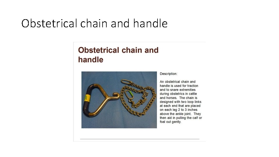 Obstetrical chain and handle 