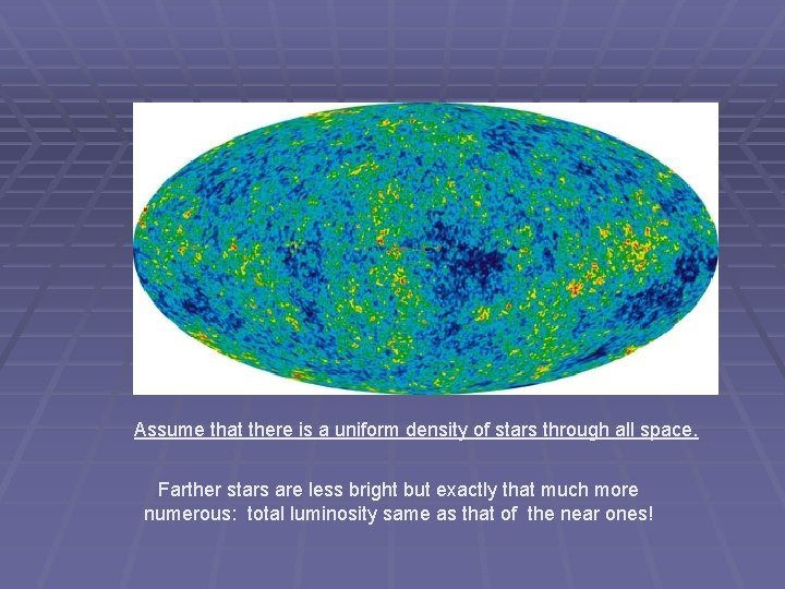 Assume that there is a uniform density of stars through all space. Farther stars Assume that there is a uniform density of stars through all space. Farther stars