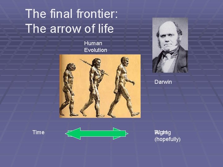 The final frontier: The arrow of life Human Evolution Darwin Time Right Wrong (hopefully) The final frontier: The arrow of life Human Evolution Darwin Time Right Wrong (hopefully)