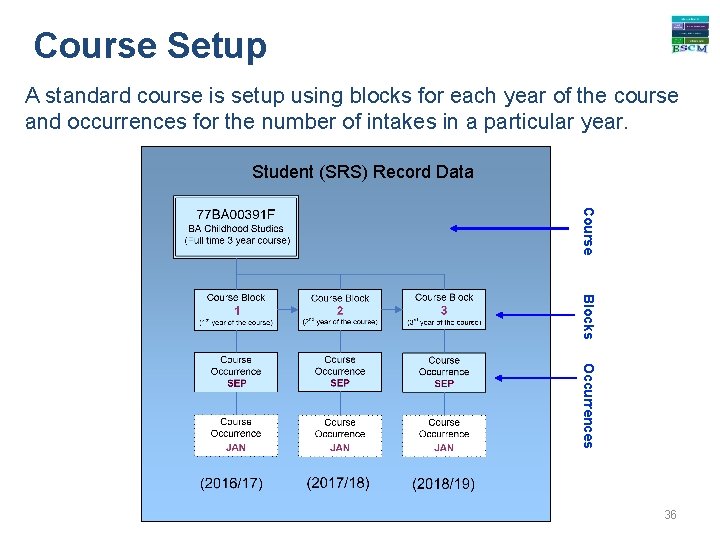 Course Setup A standard course is setup using blocks for each year of the