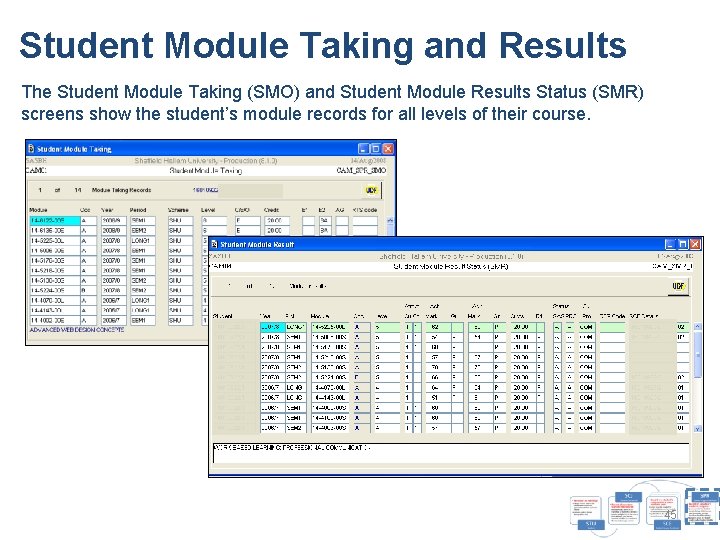Student Module Taking and Results The Student Module Taking (SMO) and Student Module Results