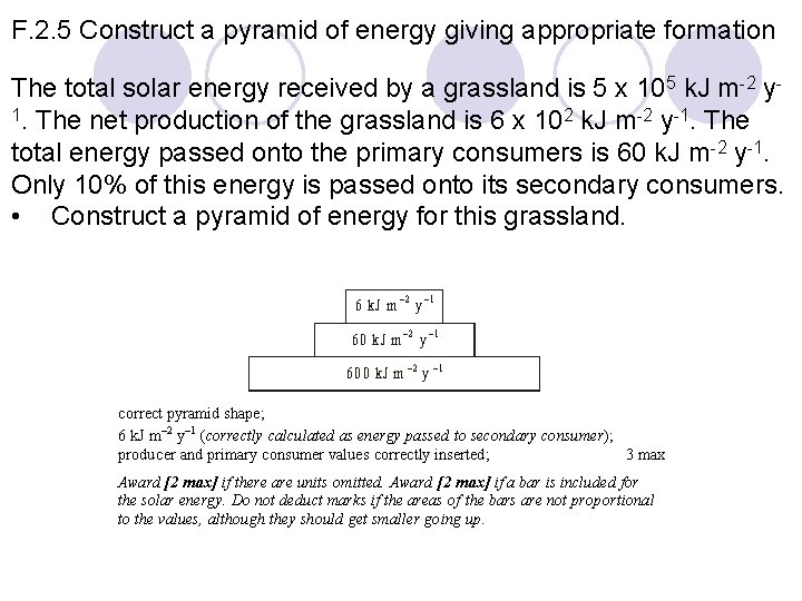 F. 2. 5 Construct a pyramid of energy giving appropriate formation The total solar