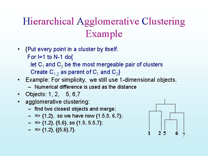 Hierarchical Agglomerative Clustering Example • {Put every point in a cluster by itself. For