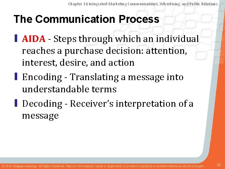 Chapter 16 Integrated Marketing Communications, Advertising, and Public Relations The Communication Process ▮ AIDA
