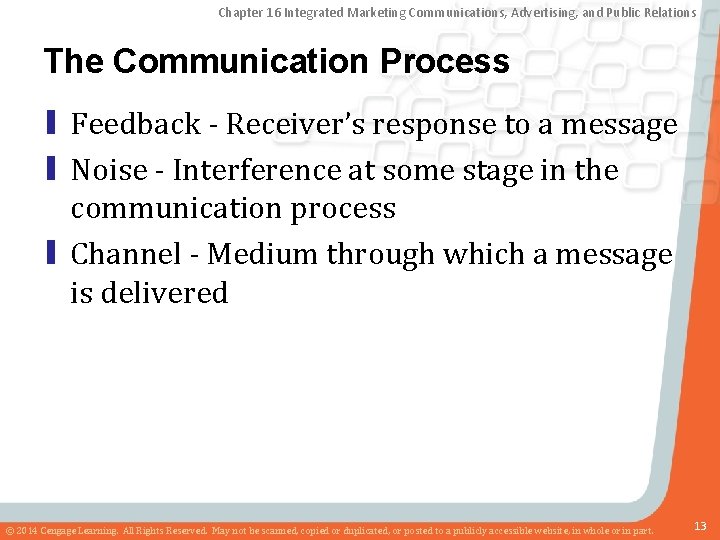 Chapter 16 Integrated Marketing Communications, Advertising, and Public Relations The Communication Process ▮ Feedback