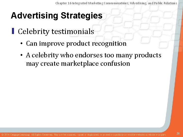 Chapter 16 Integrated Marketing Communications, Advertising, and Public Relations Advertising Strategies ▮ Celebrity testimonials