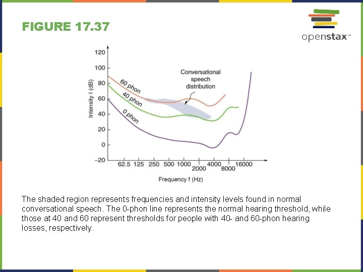 FIGURE 17. 37 The shaded region represents frequencies and intensity levels found in normal FIGURE 17. 37 The shaded region represents frequencies and intensity levels found in normal
