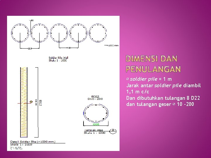 ∅ soldier pile = 1 m Jarak antar soldier pile diambil 1, 1 m