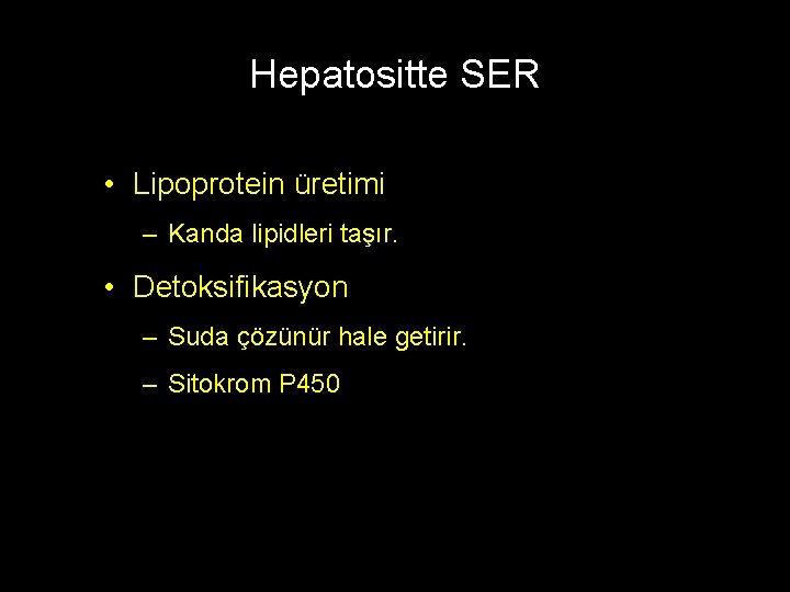Hepatositte SER • Lipoprotein üretimi – Kanda lipidleri taşır. • Detoksifikasyon – Suda çözünür