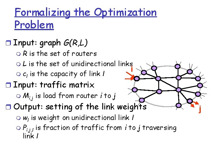 Formalizing the Optimization Problem r Input: graph G(R, L) m R is the set Formalizing the Optimization Problem r Input: graph G(R, L) m R is the set