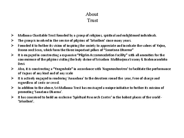 About Trust Ø Ø Ø Ø Mallanna Charitable Trust founded by a group of About Trust Ø Ø Ø Ø Mallanna Charitable Trust founded by a group of