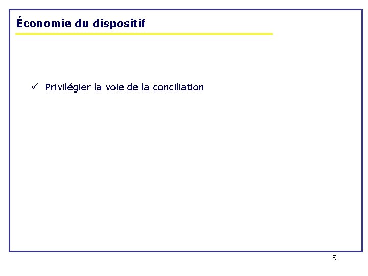 Économie du dispositif ü Privilégier la voie de la conciliation 5 Économie du dispositif ü Privilégier la voie de la conciliation 5