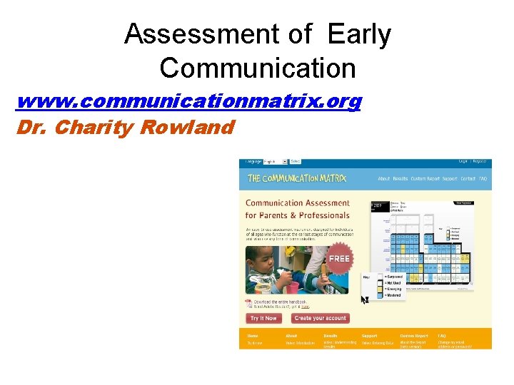 Assessment of Early Communication www. communicationmatrix. org Dr. Charity Rowland 