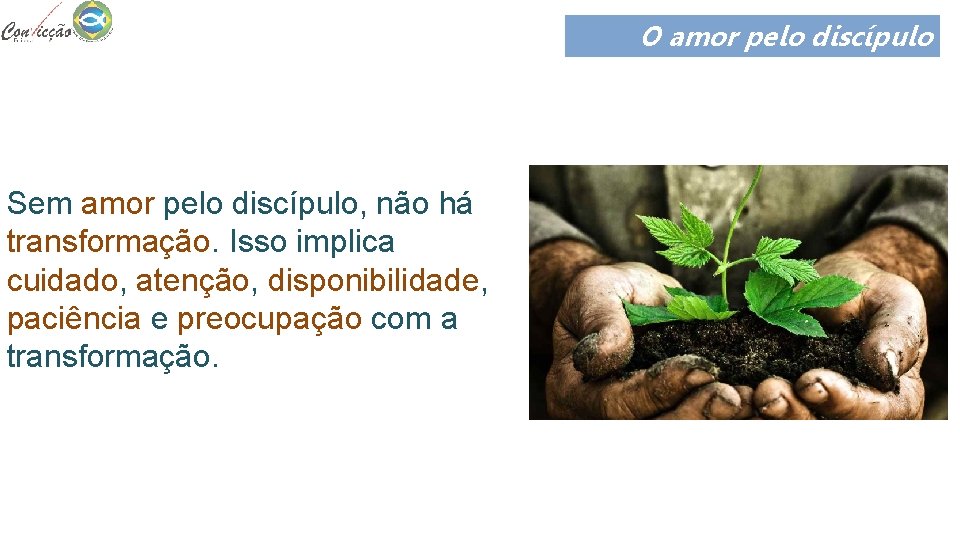 O amor pelo discípulo Sem amor pelo discípulo, não há transformação. Isso implica cuidado,