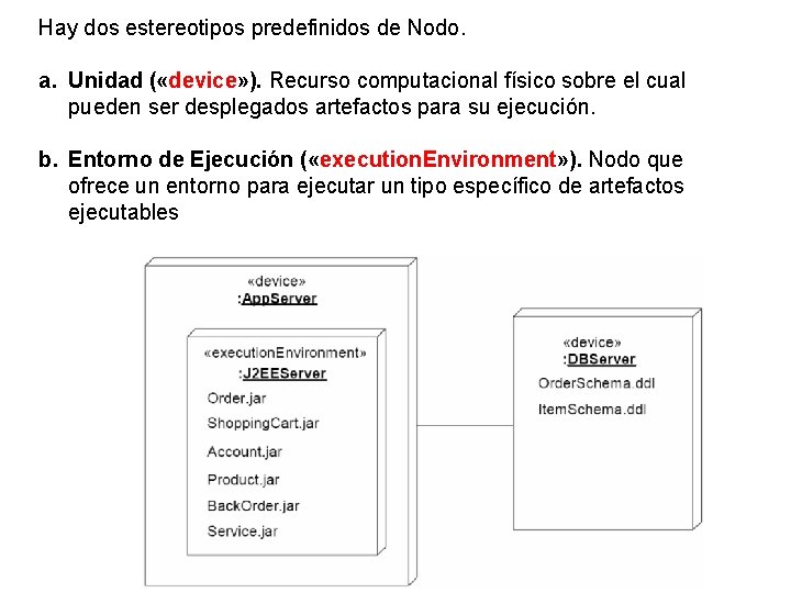 Hay dos estereotipos predefinidos de Nodo. a. Unidad ( «device» ). Recurso computacional físico