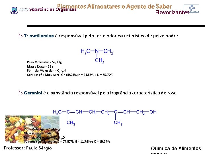 Substâncias Orgânicas Flavorizantes Ä Trimetilamina é responsável pelo forte odor característico de peixe podre.