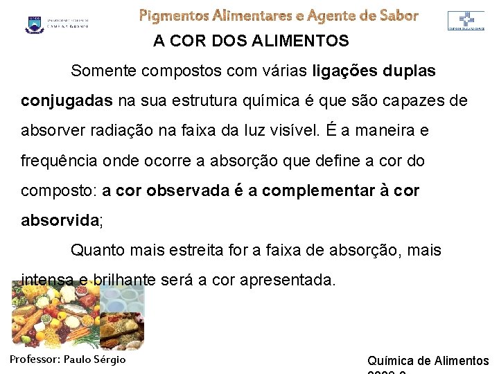 A COR DOS ALIMENTOS Somente compostos com várias ligações duplas conjugadas na sua estrutura