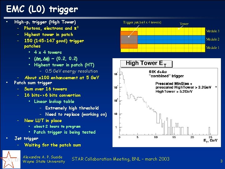 EMC (L 0) trigger • • High-pt trigger (High Tower) – Photons, electrons and