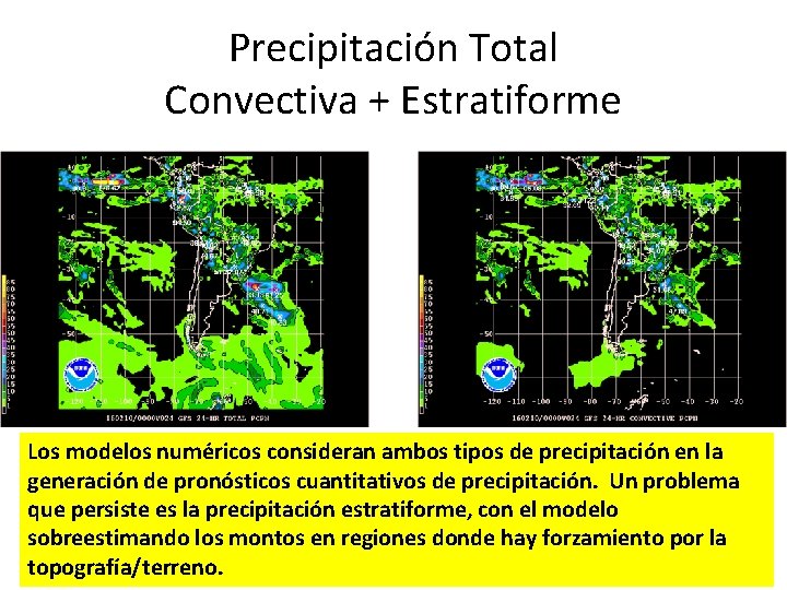 Precipitación Total Convectiva + Estratiforme Los modelos numéricos consideran ambos tipos de precipitación en