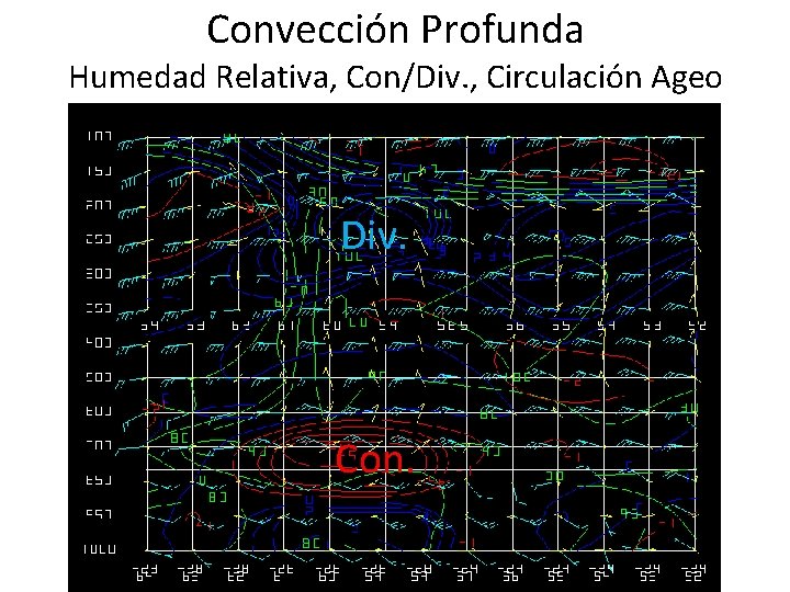 Convección Profunda Humedad Relativa, Con/Div. , Circulación Ageo Div. Con. 