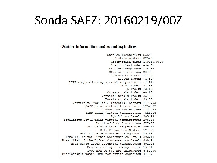 Sonda SAEZ: 20160219/00 Z 