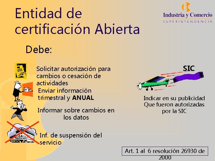 Entidad de certificación Abierta Debe: Solicitar autorización para cambios o cesación de actividades Enviar