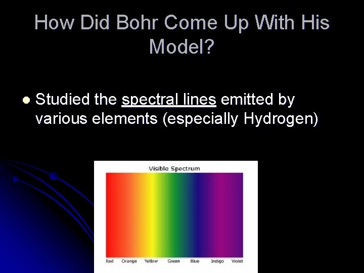 How Did Bohr Come Up With His Model? l Studied the spectral lines emitted