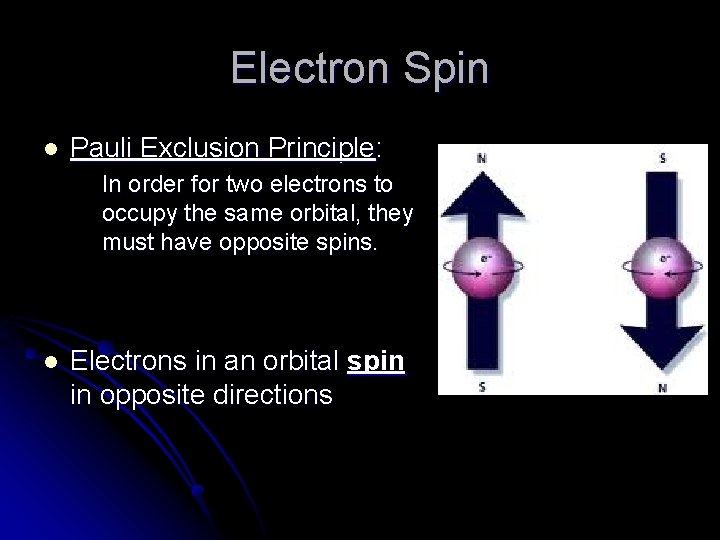 Electron Spin l Pauli Exclusion Principle: In order for two electrons to occupy the