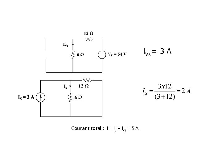 IVs = 3 A Courant total : I = IS + Ivs = 5 IVs = 3 A Courant total : I = IS + Ivs = 5