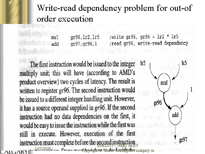 Write-read dependency problem for out-of order execution 12/7/2020 ENEL 515 -- AMD on K