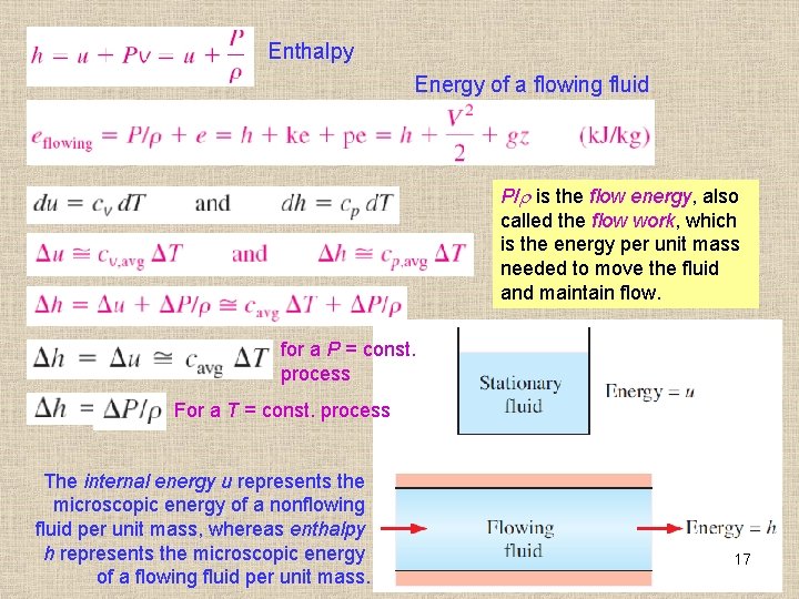 Enthalpy Energy of a flowing fluid P/ is the flow energy, also called the