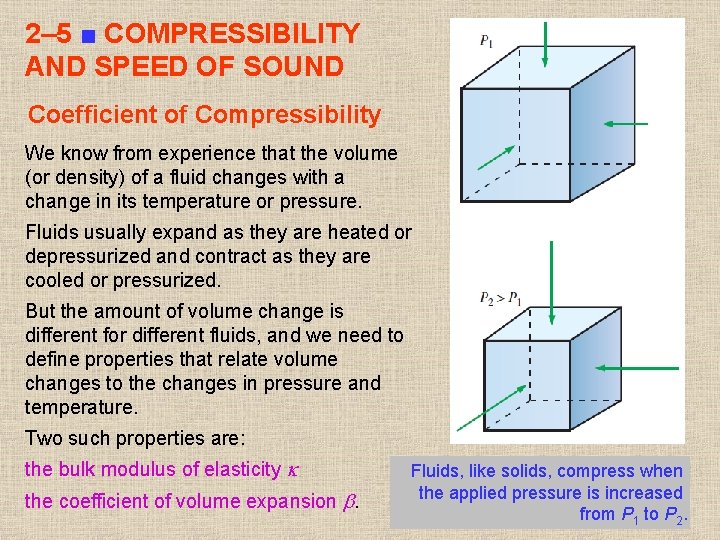 2– 5 ■ COMPRESSIBILITY AND SPEED OF SOUND Coefficient of Compressibility We know from