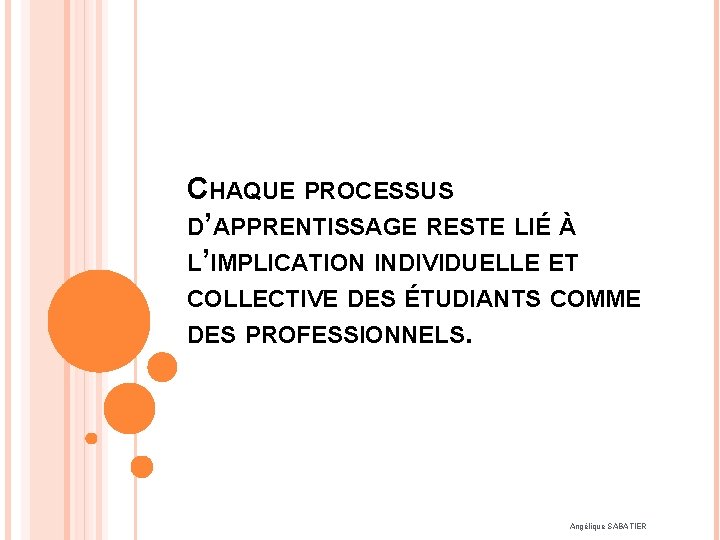 CHAQUE PROCESSUS D’APPRENTISSAGE RESTE LIÉ À L’IMPLICATION INDIVIDUELLE ET COLLECTIVE DES ÉTUDIANTS COMME DES